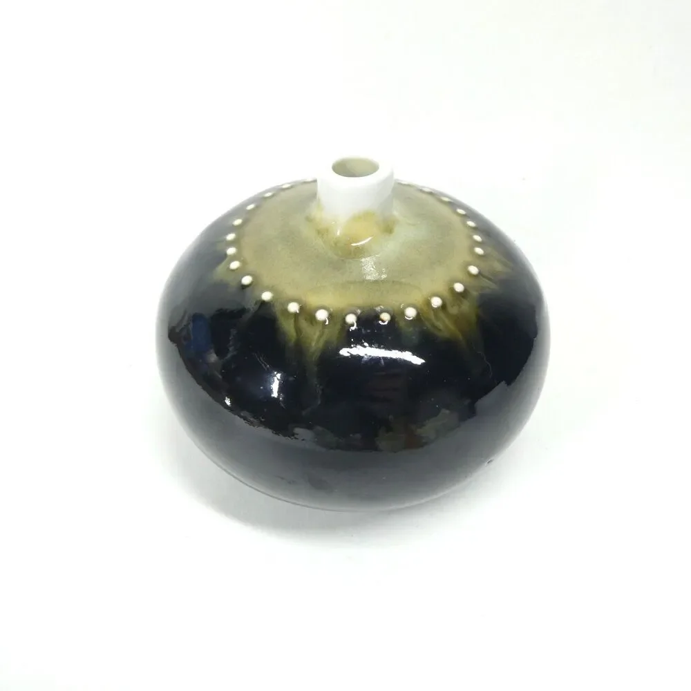 Hakusan Japan Ikebana Bud Vase Masahiro Mori Glazed Ceramic Round